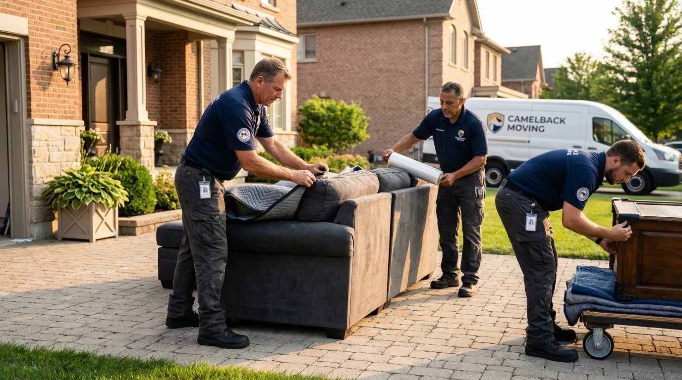 Large estate moving crew wrapping furniture in Riverside, PA