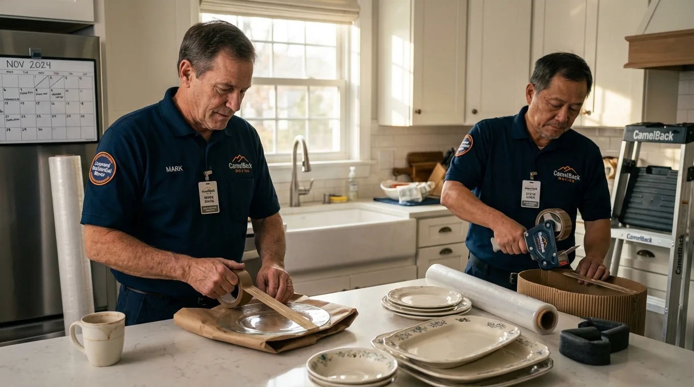 Professional crew packing kitchen dishware in Riverside, PA